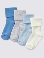Çocuk Mavi 4'lü Pamuklu StaySoft™ Bebek Çorap Seti (0 - 24 Ay)