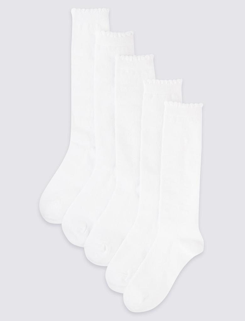 Kız Çocuk Beyaz 5'li Diz Üstü Çorap Seti
