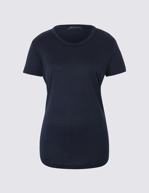 Kadın Lacivert Yuvarlak Yaka Kısa Kollu T-Shirt