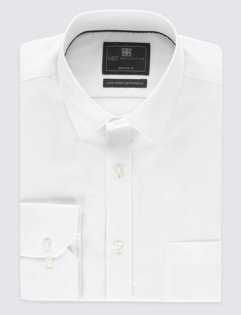 Erkek Beyaz Saf Pamuklu Tailored Fit Gömlek