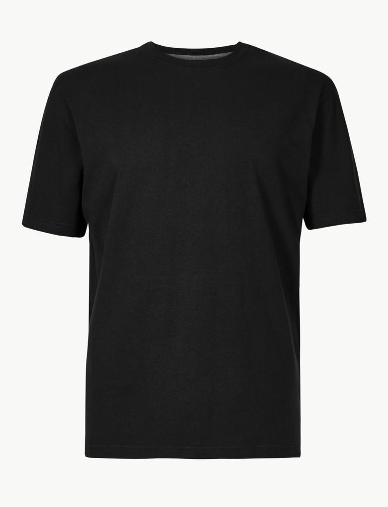 Erkek Siyah Saf Pamuklu Yuvarlak Yaka T-Shirt