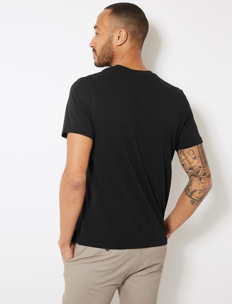  Siyah Saf Pamuklu V Yaka T-Shirt