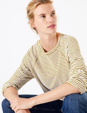 Kadın Sarı Pamuklu Uzun Kollu Regular Fit T-shirt