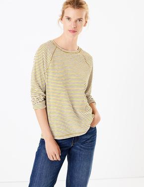 Kadın Sarı Pamuklu Uzun Kollu Regular Fit T-shirt