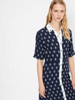 Kadın Lacivert Desenli Midi Gömlek Elbise