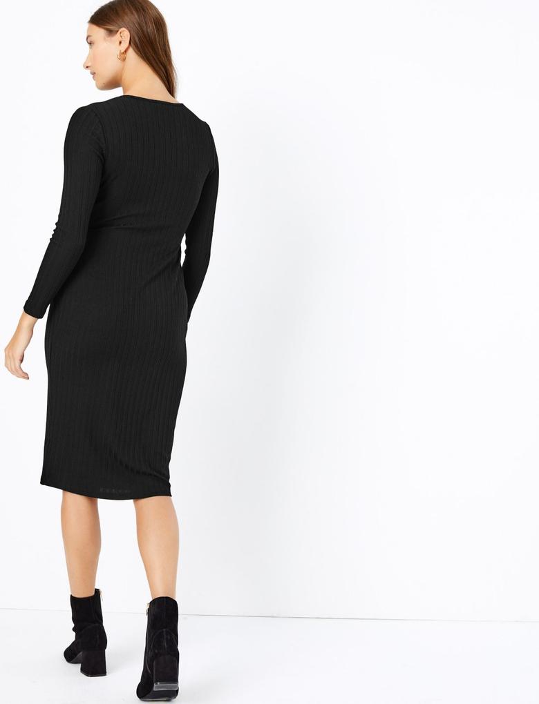 Kadın Siyah Bodycon Midi Elbise