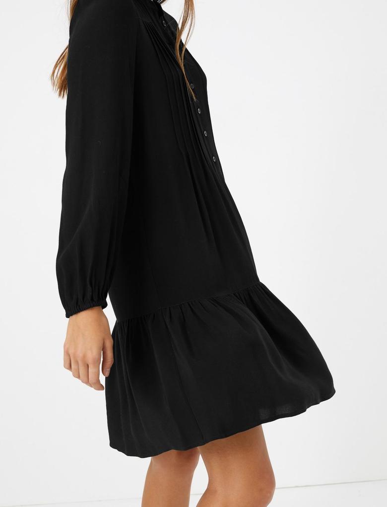 Kadın Siyah Pileli Mini Elbise