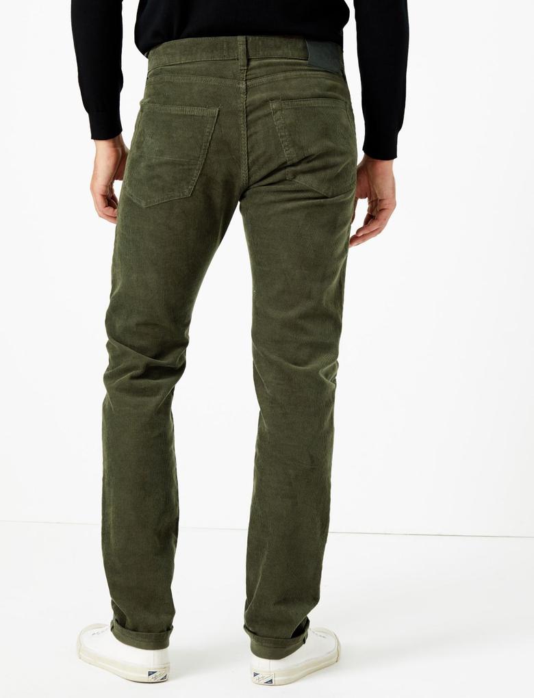 Erkek Yeşil Slim Fit 5 Cepli Kadife Pantolon