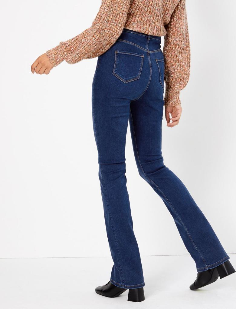 Kadın Lacivert Wide Leg Jean Pantolon