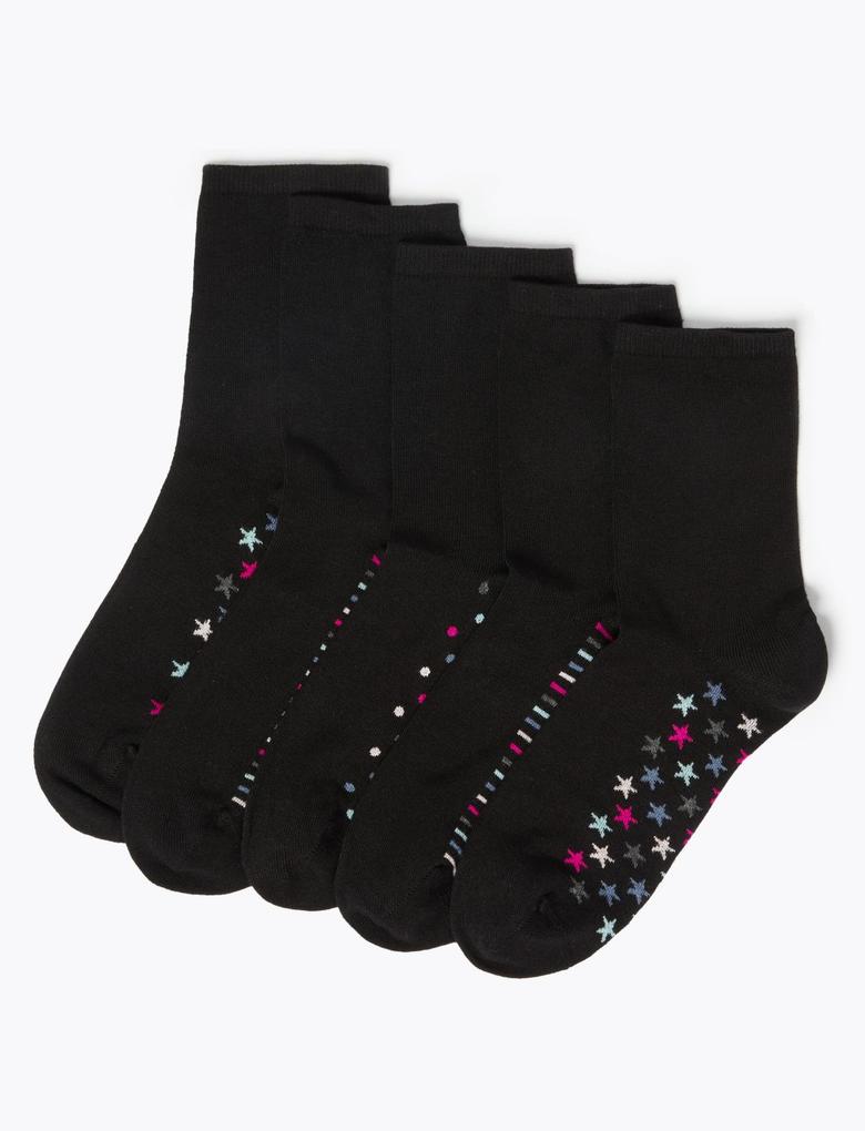 Siyah 5'li Desenli Sumptuously Soft™ Çorap Seti_0