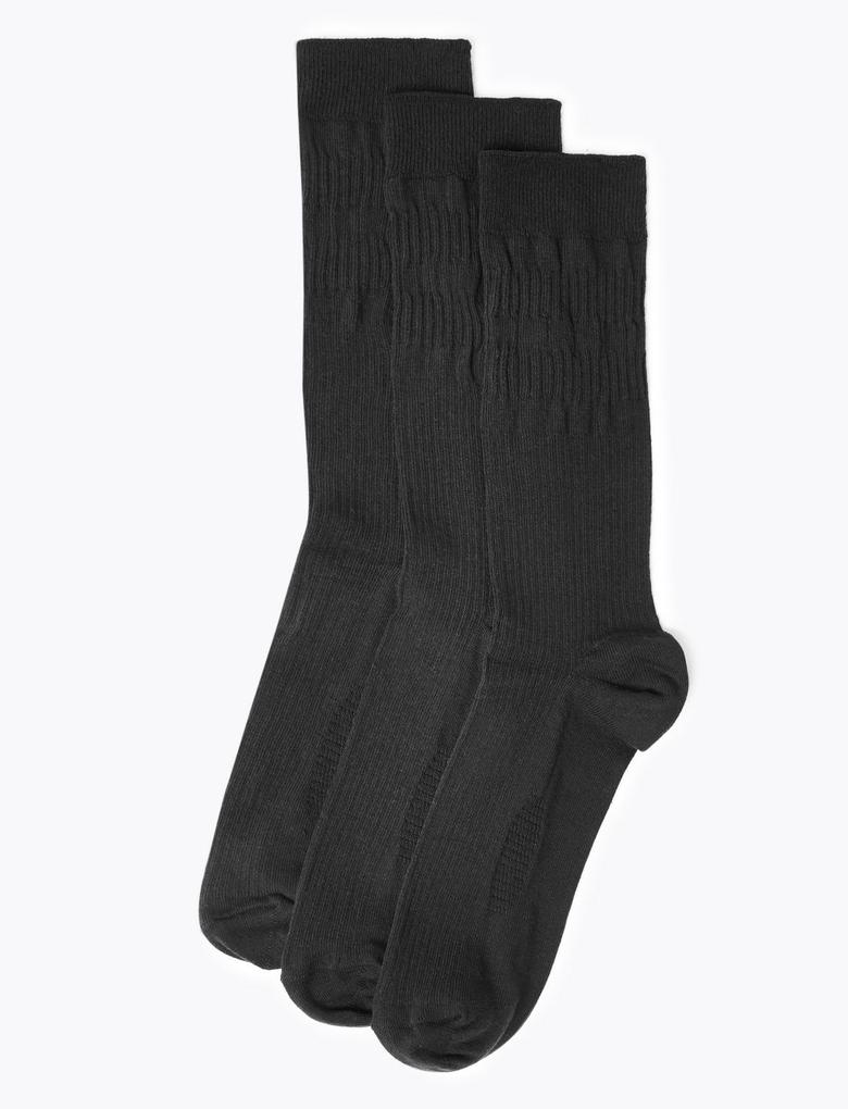 Erkek Siyah 3'lü Yumuşak Dokulu Çorap Seti