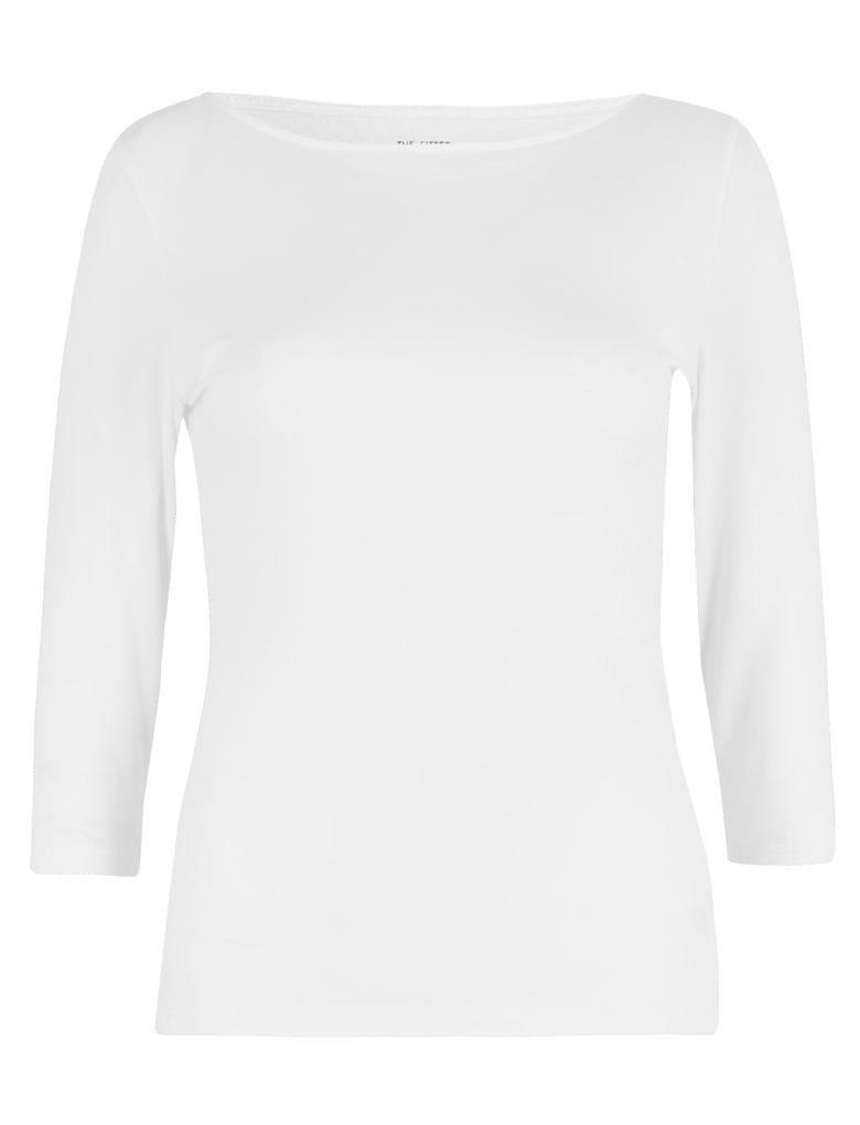 Kadın Beyaz 3/4 Kollu Fitted T-Shirt