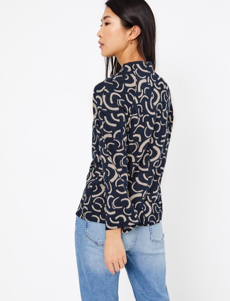 Kadın Lacivert Desenli Dik Yakalı Sweatshirt