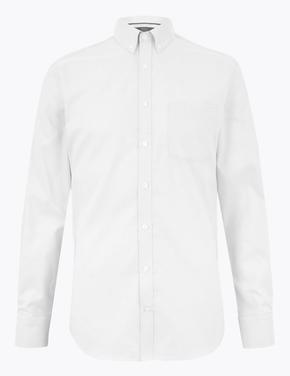 Erkek Beyaz Saf Pamuklu Tailored Fit Oxford Gömlek