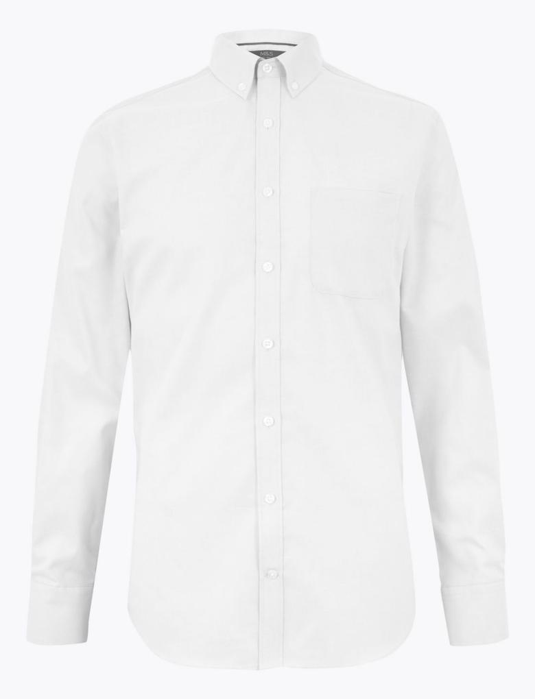 Erkek Beyaz Saf Pamuklu Tailored Fit Oxford Gömlek