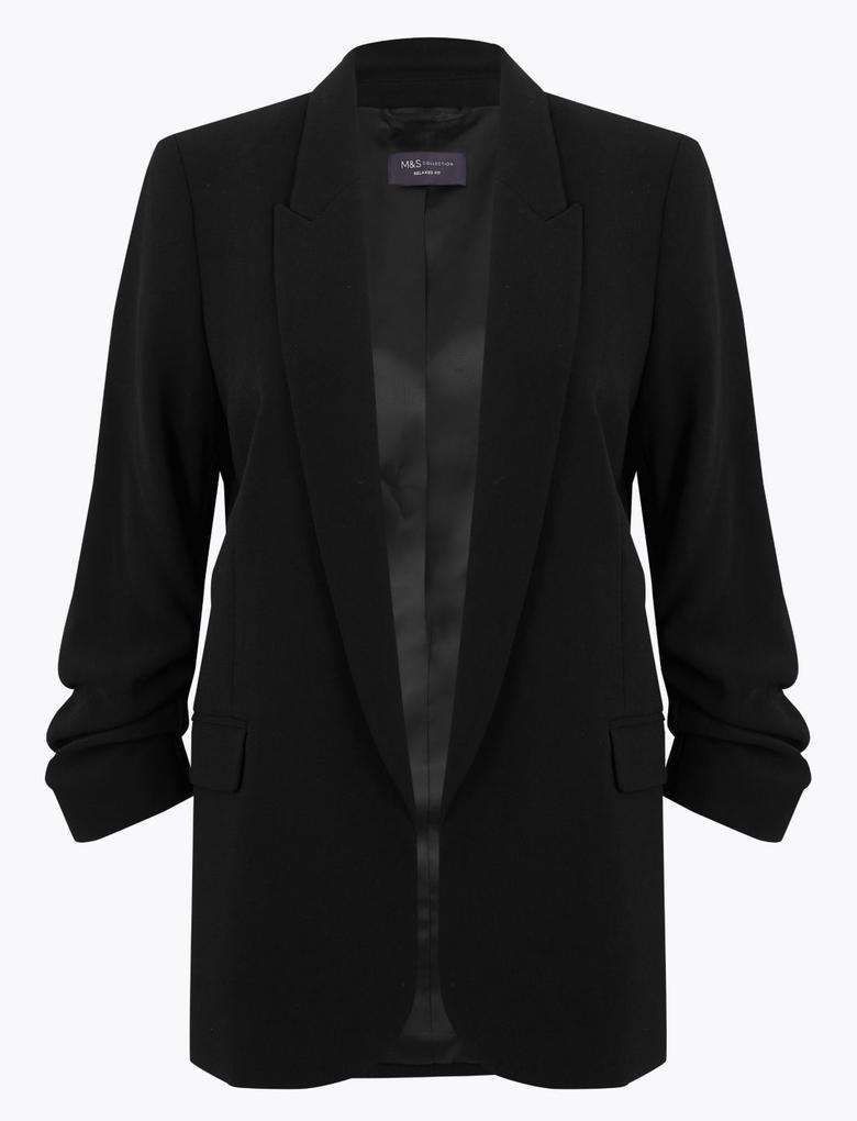 Kadın Siyah Büzgü Detaylı Blazer Ceket