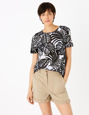 Kadın Siyah Tropical Dessenli T-Shirt
