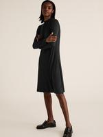 Kadın Siyah Uzun Kollu Jersey Swing Elbise