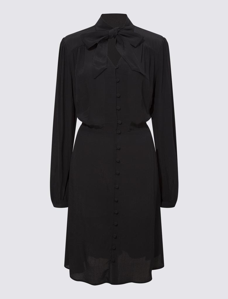 Kadın Siyah Yaka Detaylı Mini Elbise