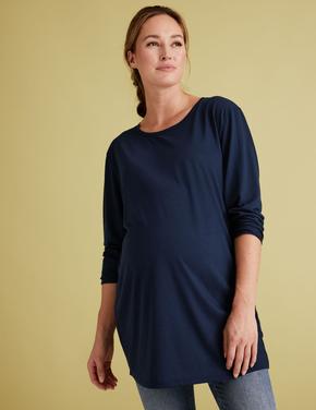 Kadın Lacivert Uzun Kollu Relaxed Hamile Bluzu