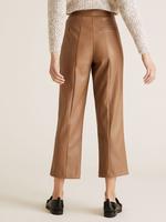 Kadın Kahverengi Suni Deri 7/8 Straight Leg Pantolon