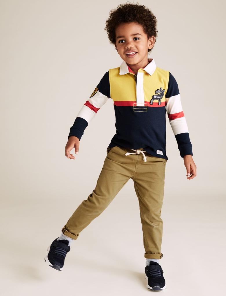 Erkek Çocuk Bej Bel Bağlamalı Regular Fit Pantolon (2-7 Yaş)