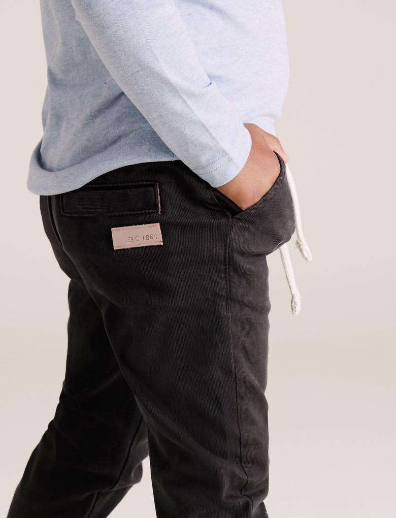 Erkek Çocuk Gri Bel Bağlamalı Regular Fit Pantolon (2-7 Yaş)