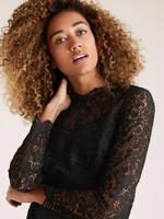 Kadın Siyah Dantel Detaylı Uzun Kollu Midi Elbise