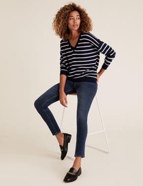 Kadın Lacivert Şekillendirici Yüksek Bel Skinny Jean Pantolon