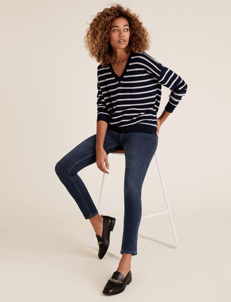 Kadın Lacivert Şekillendirici Yüksek Bel Skinny Jean Pantolon