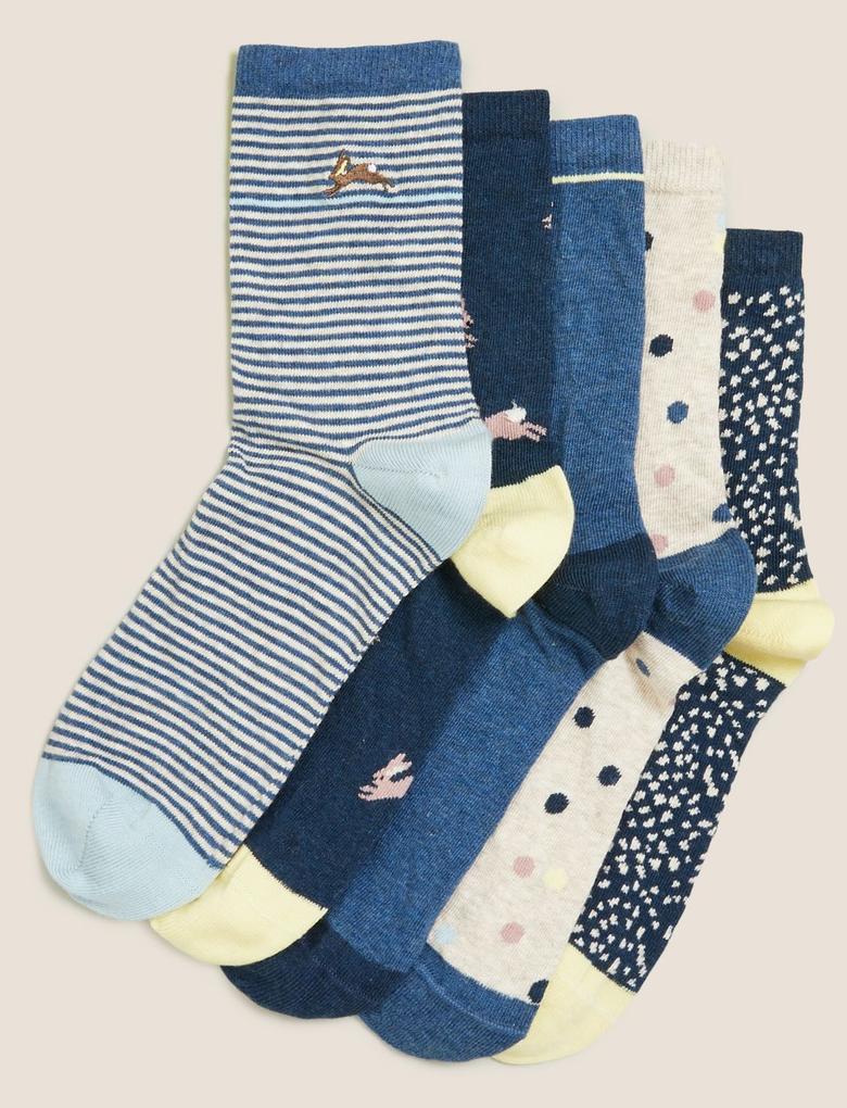 Kadın Mavi 5'li Grafik Desenli Çorap Seti