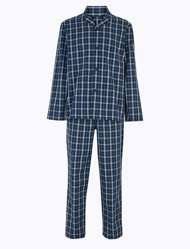 Erkek Mavi Ekose Pijama Takımı