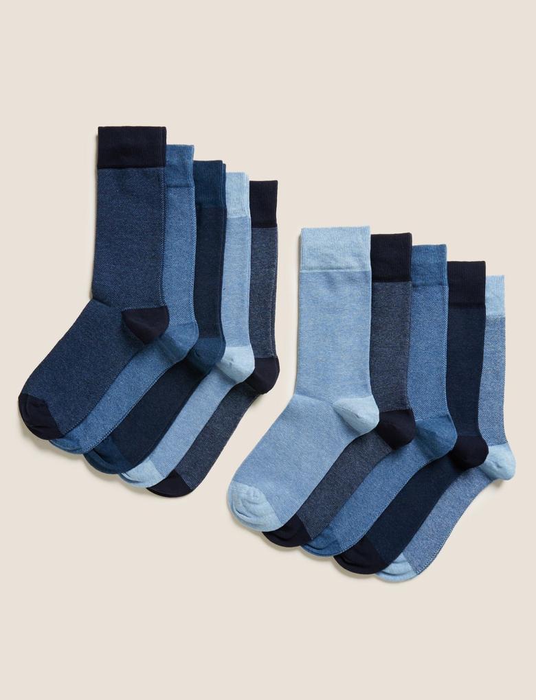 Erkek Mavi 10'lu Pamuklu Cool & Freshfeet Çorap Seti