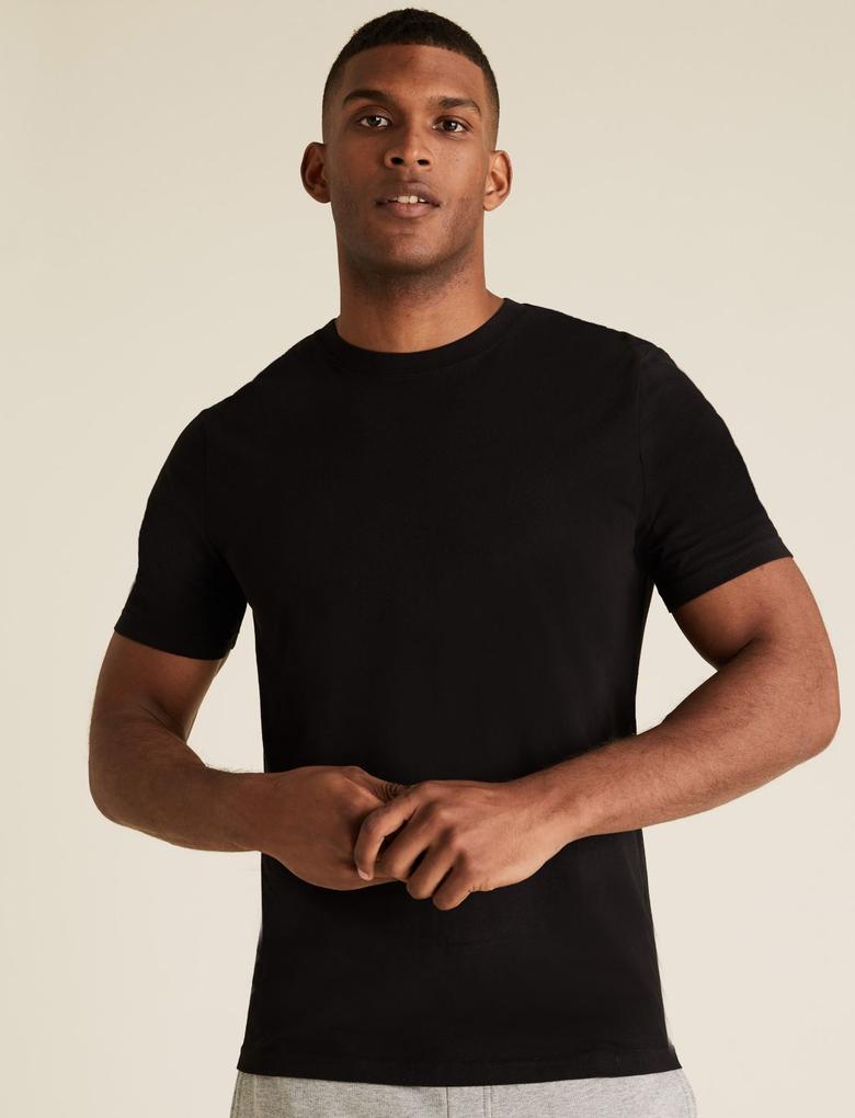 Erkek Siyah 3'lü Saf Pamuklu T-Shirt Seti