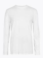 Erkek Beyaz Saf Pamuklu Uzun Kollu T-Shirt