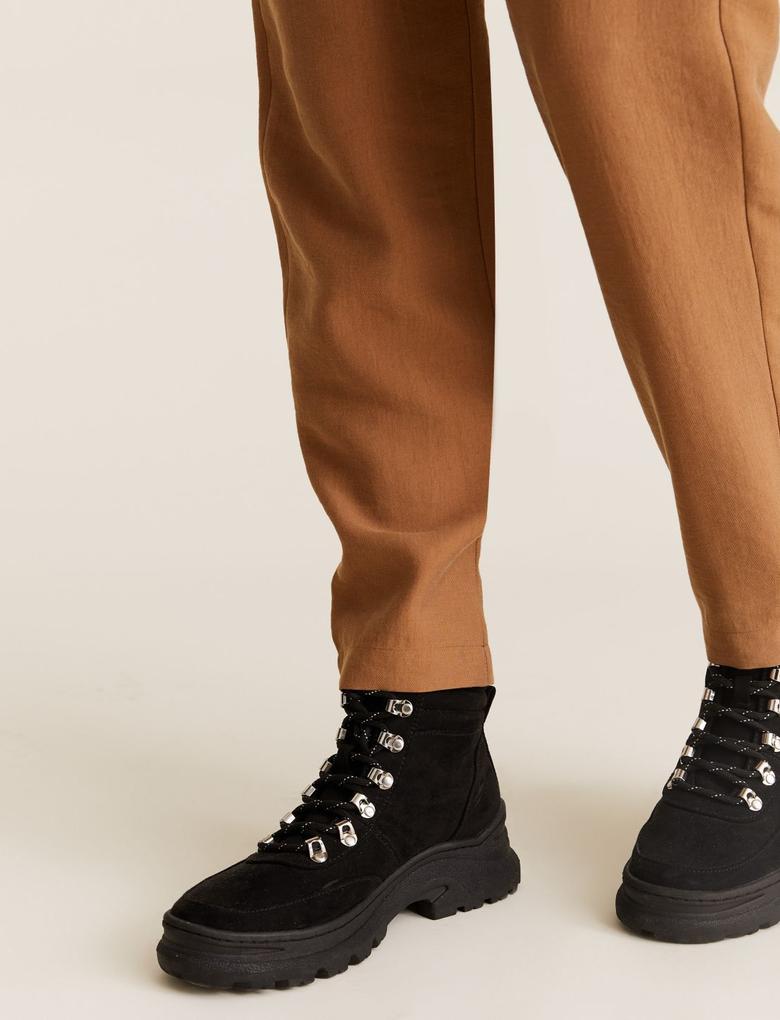 Kadın Kahverengi Tencel™ Tapered Ankle Grazer Pantolon