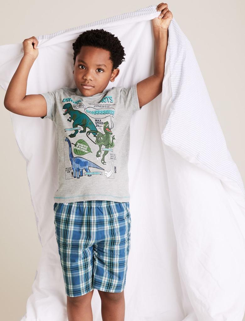Çocuk Gri 2'li Dinozor Desenli Pijama Takımı Seti