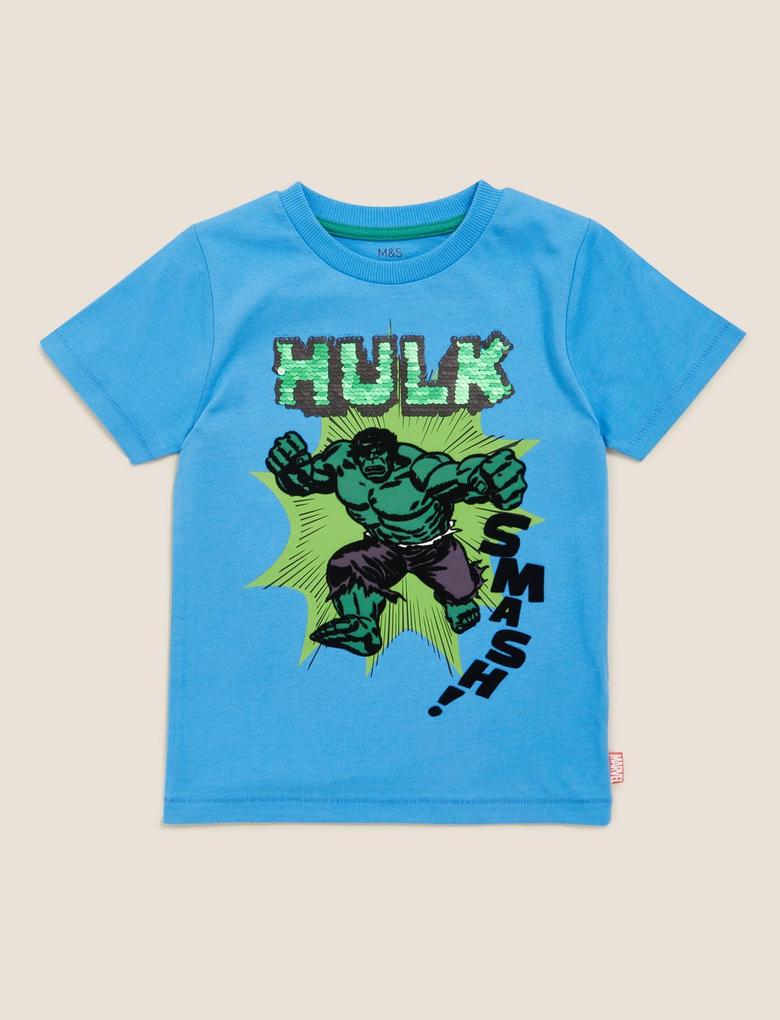 Erkek Çocuk Mavi Değişen Pullu Hulk T-Shirt