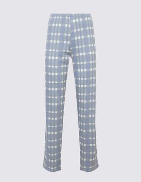 Kadın Mavi Saf Pamuklu Ekose Pijama Takımı