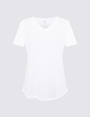 Kadın Beyaz Relaxed V Yaka T-Shirt