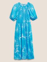 Kadın Mavi Çiçek Desenli Elbise