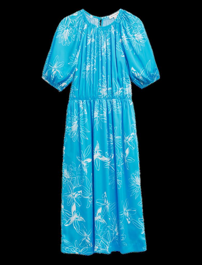 Kadın Mavi Çiçek Desenli Elbise