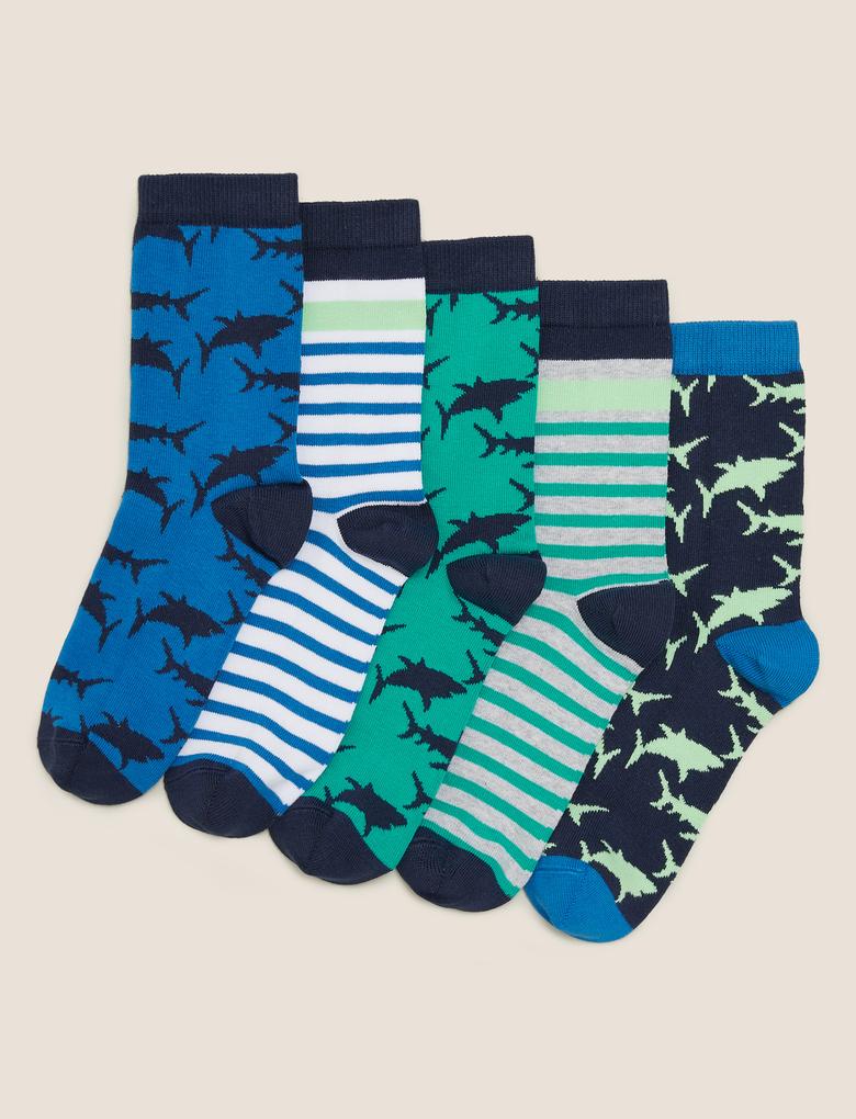 Çocuk Multi Renk 5'li Köpekbalığı Desenli Çorap