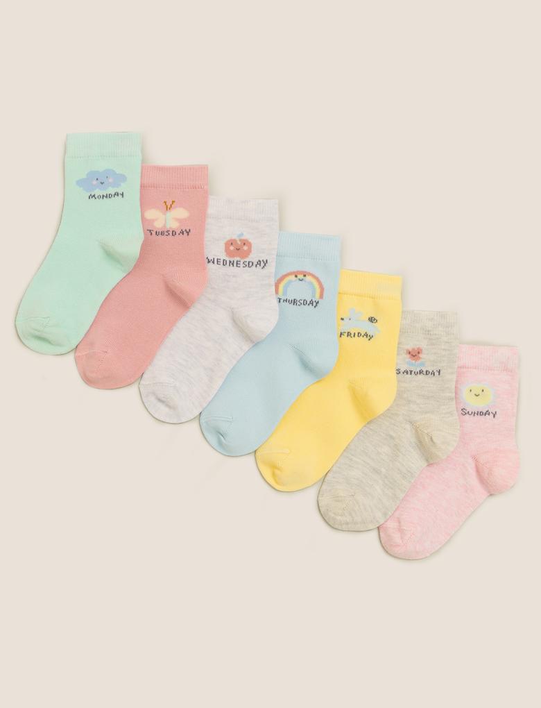 Çocuk Multi Renk 7'li Haftanın Günleri Desenli Çorap
