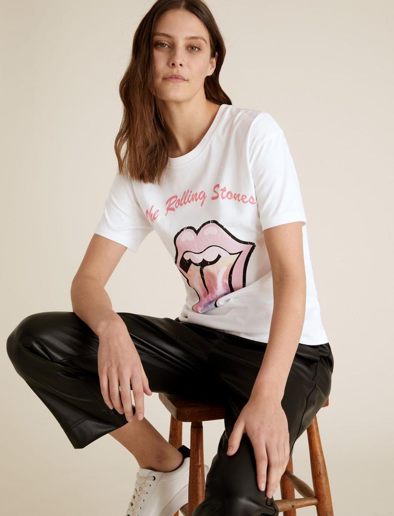 Kadın Beyaz Pamuklu Slogan Desenli T-Shirt