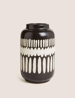 Ev Siyah Geometrik Desenli Vazo