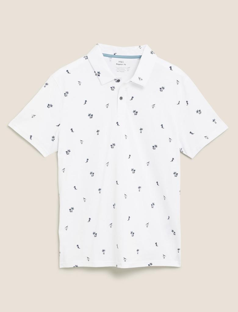 Erkek Beyaz Desenli Polo Yaka T-Shirt