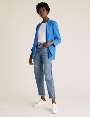 Kadın Mavi Relaxed Fit Blazer Ceket
