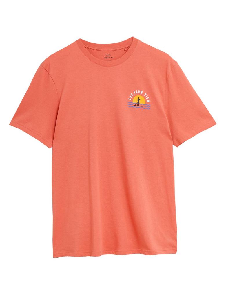 Erkek Turuncu Saf Pamuklu Grafik Desenli T-Shirt