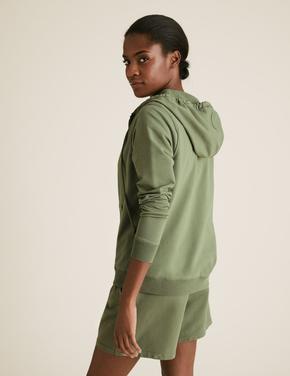 Kadın Yeşil Straight Fit Kapüşonlu Sweatshirt